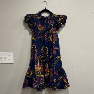 Chic Ruffled Mini Dress in Navy and Purple